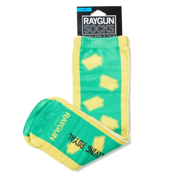 Iowa Outline Socks - Green/Yellow 1