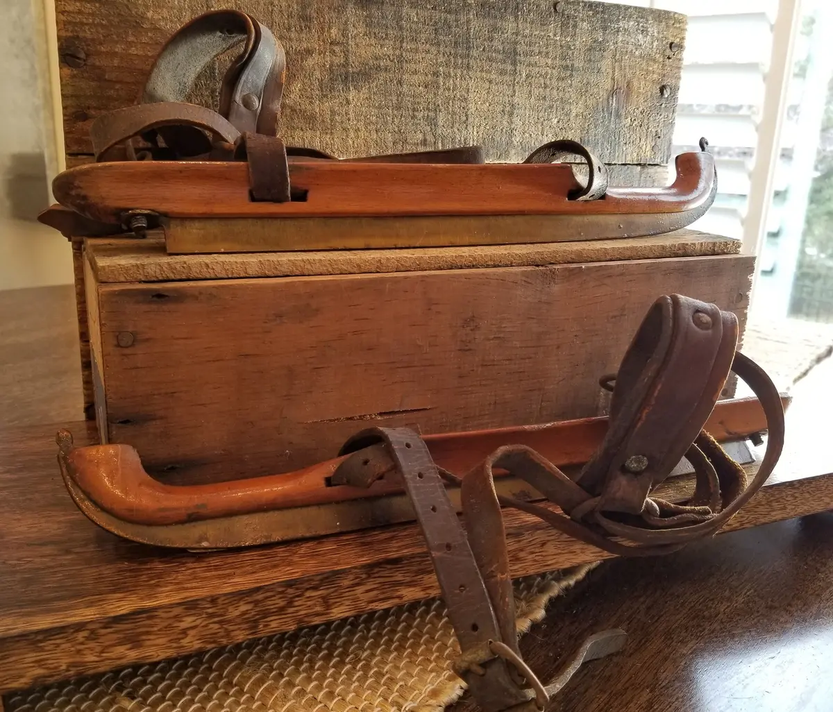 Wooden Skates With Hand Forged Blades 1