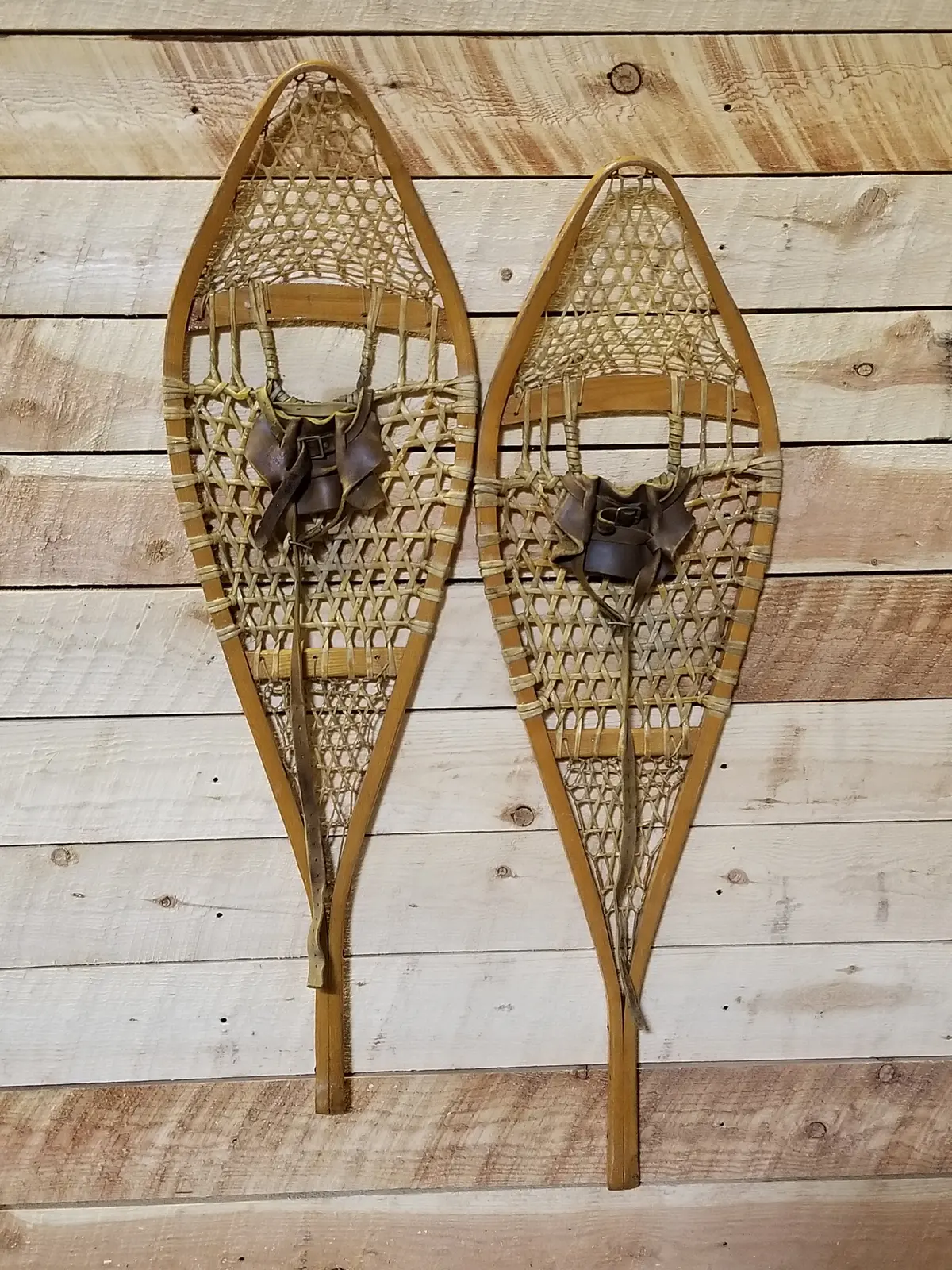 Classic Wooden Snowshoes With Leather Bindings 2