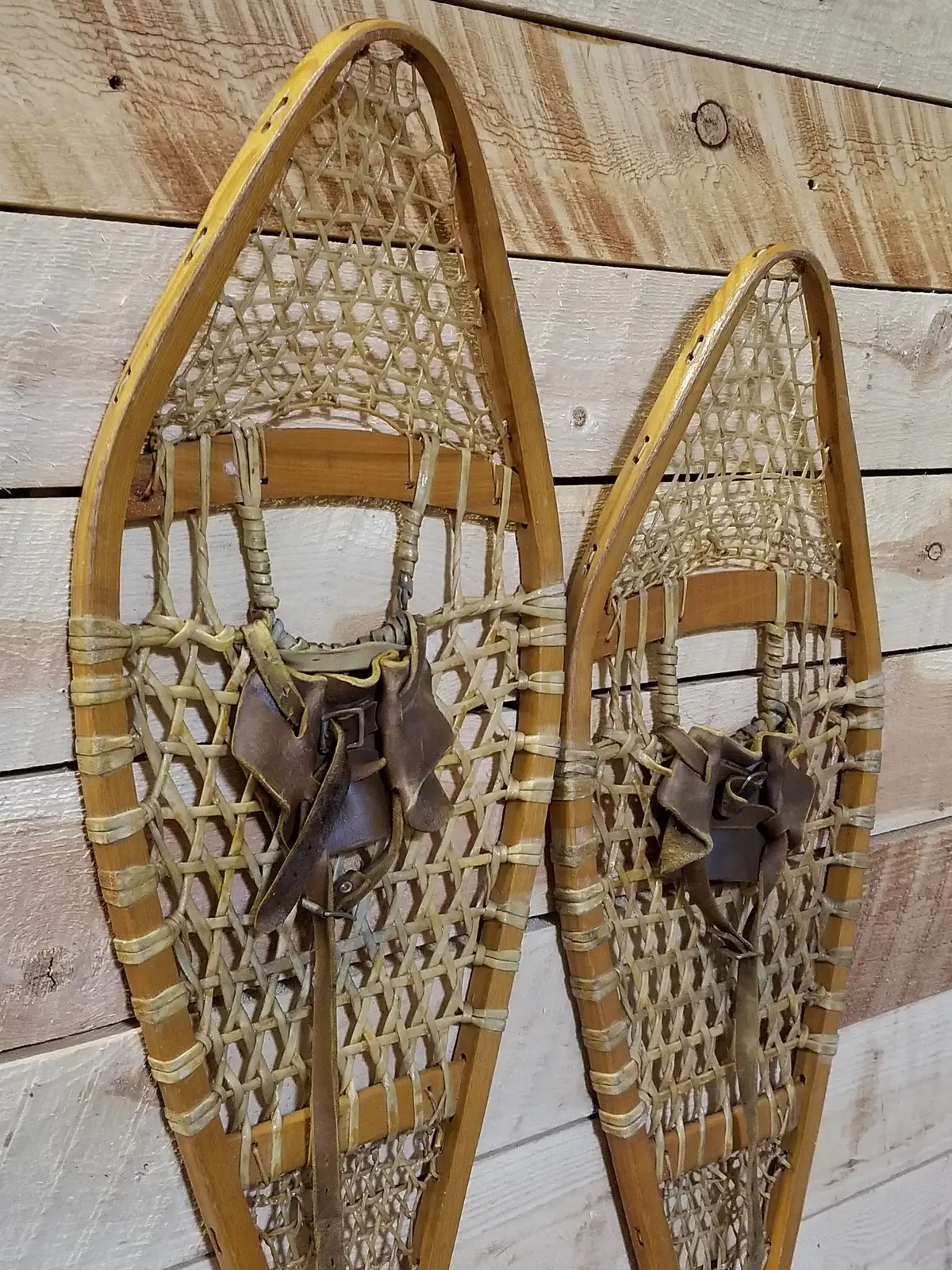 Classic Wooden Snowshoes With Leather Bindings 1