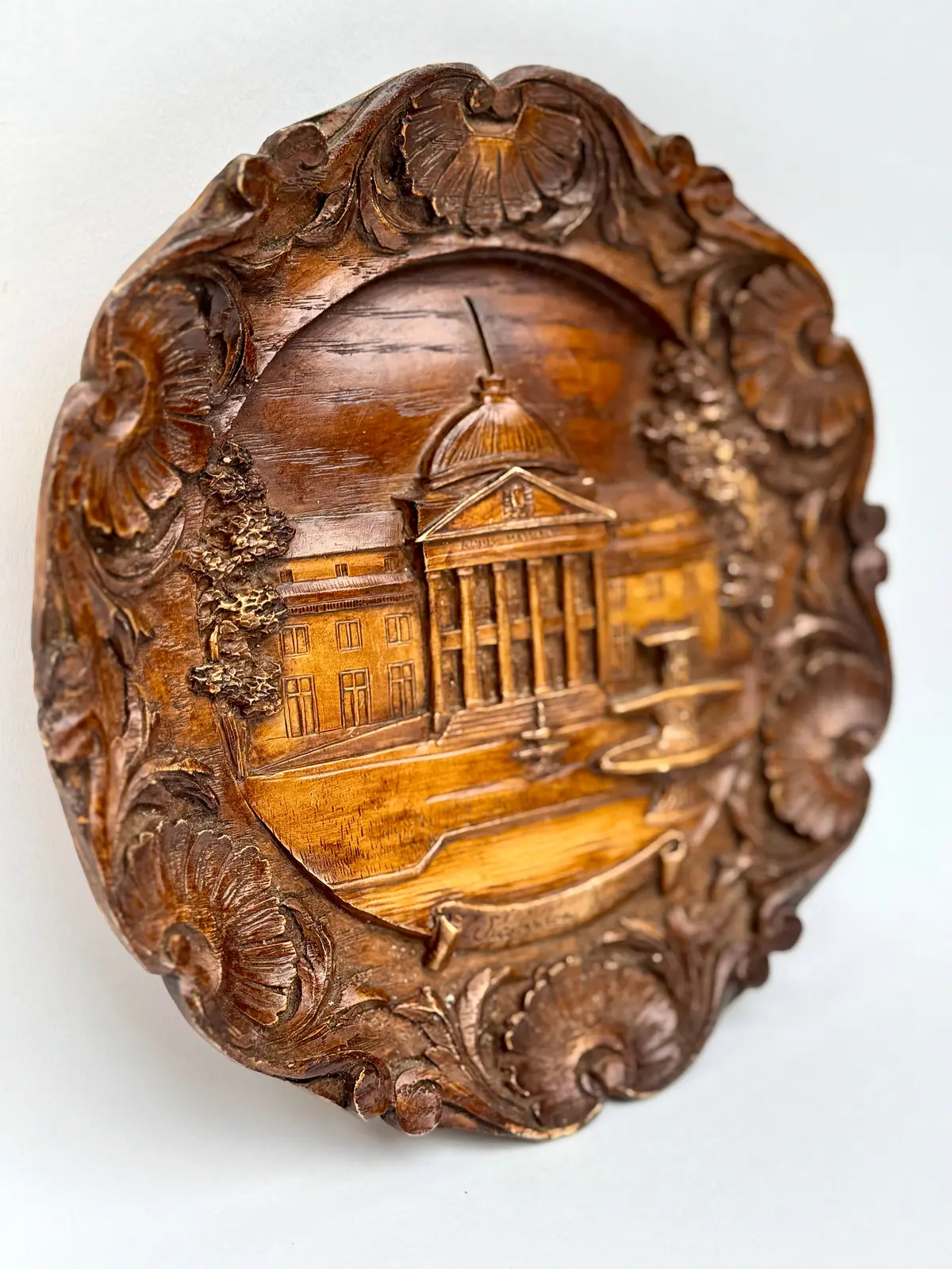 Vintage German Hand Painted Resin Carved Wall Plaque 1