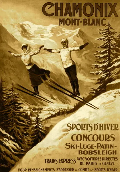 Vintage Ski Poster - Sepia Chamonix Mont-Blanc 1