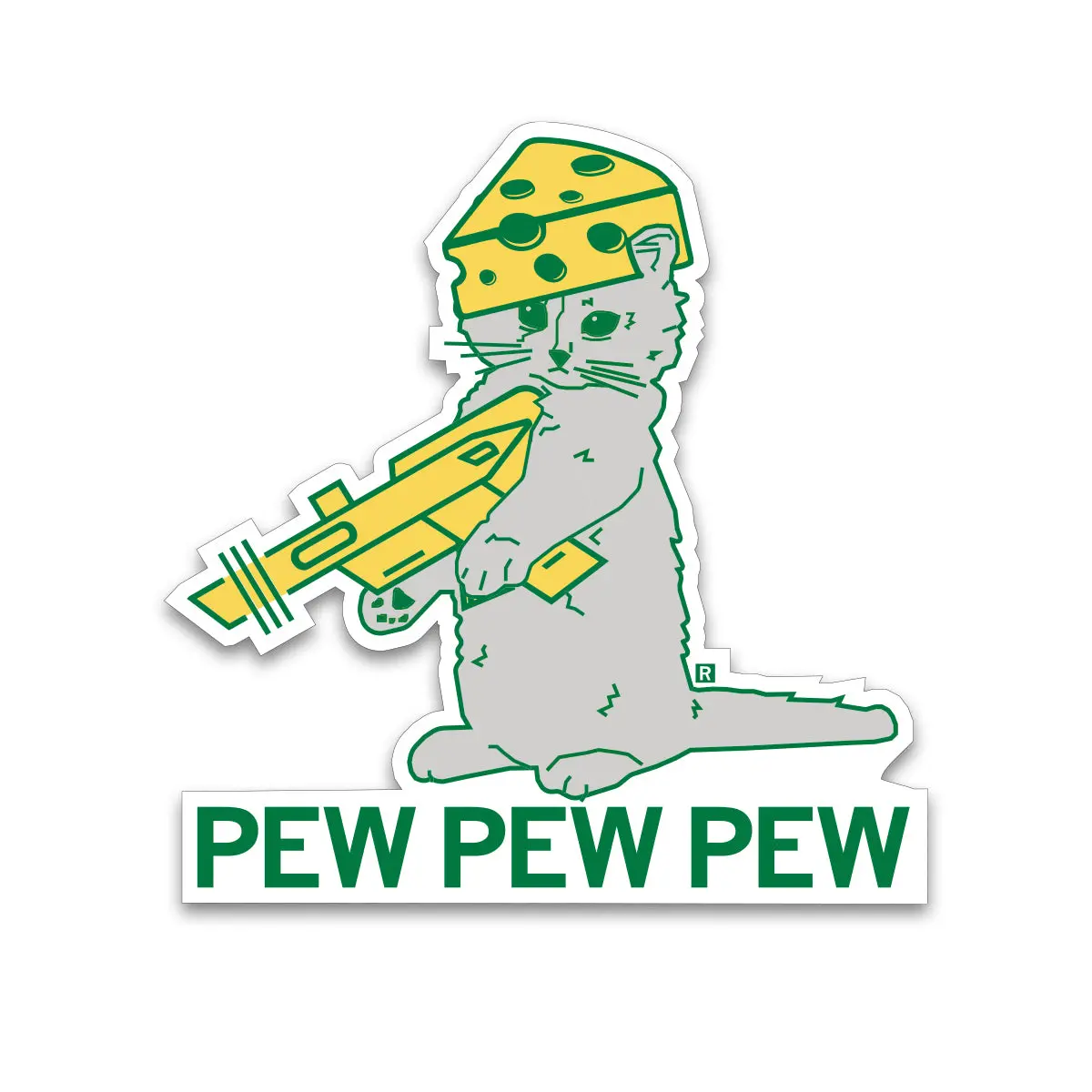 Cheesehead Pew Pew Pew Die-Cut Sticker 1