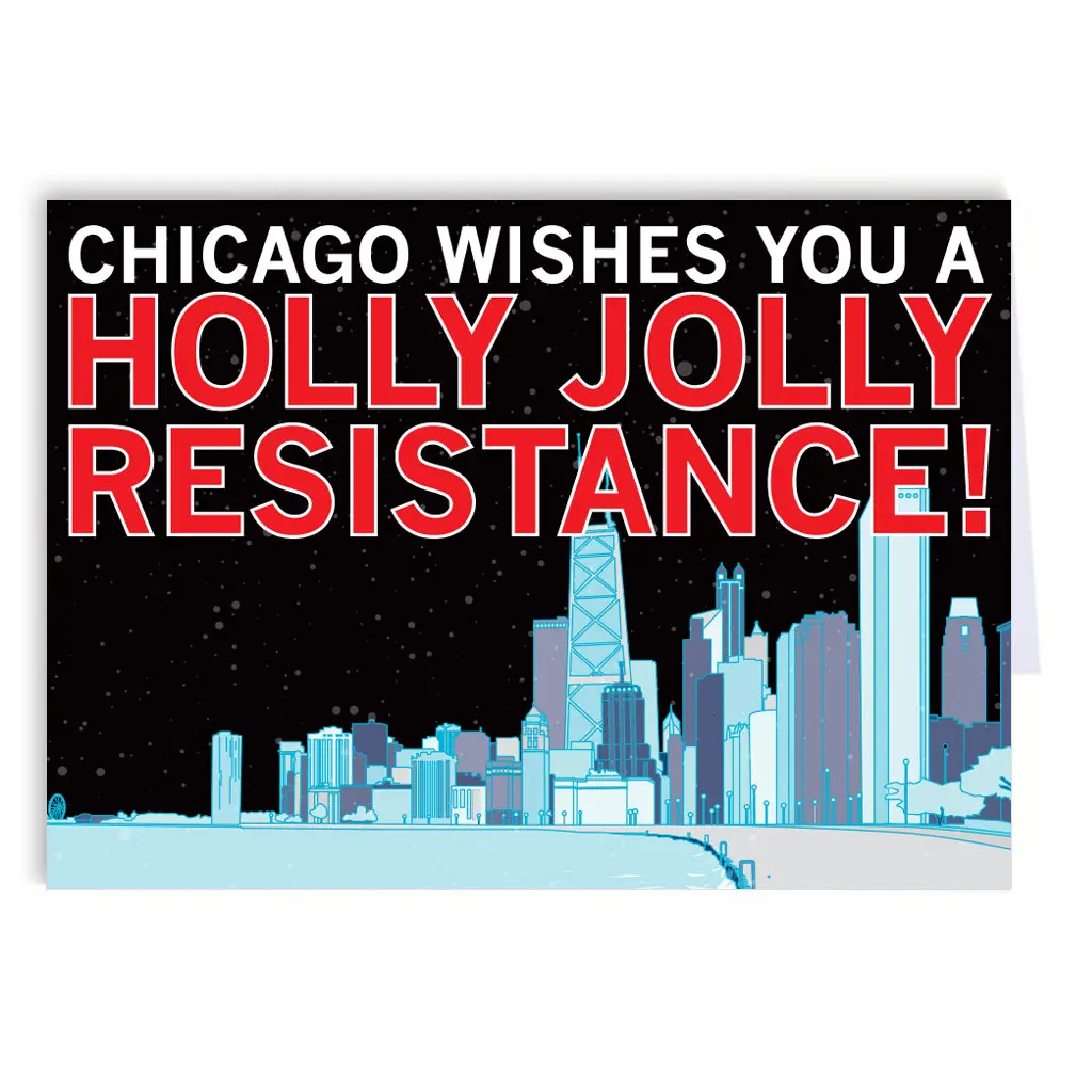 Chicago Holly Jolly Resistance Greeting Card 1