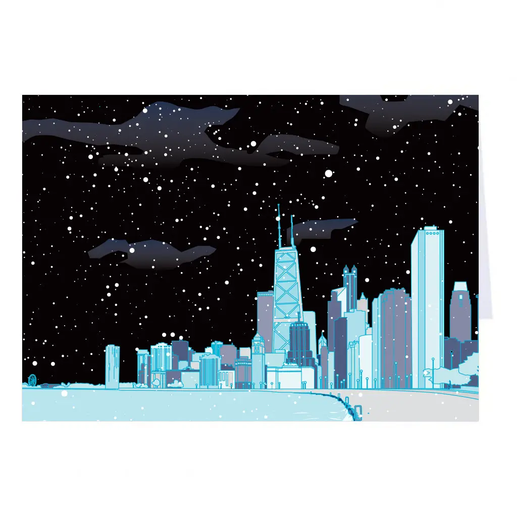 Chicago Skyline Holiday Illustration Greeting Card 1
