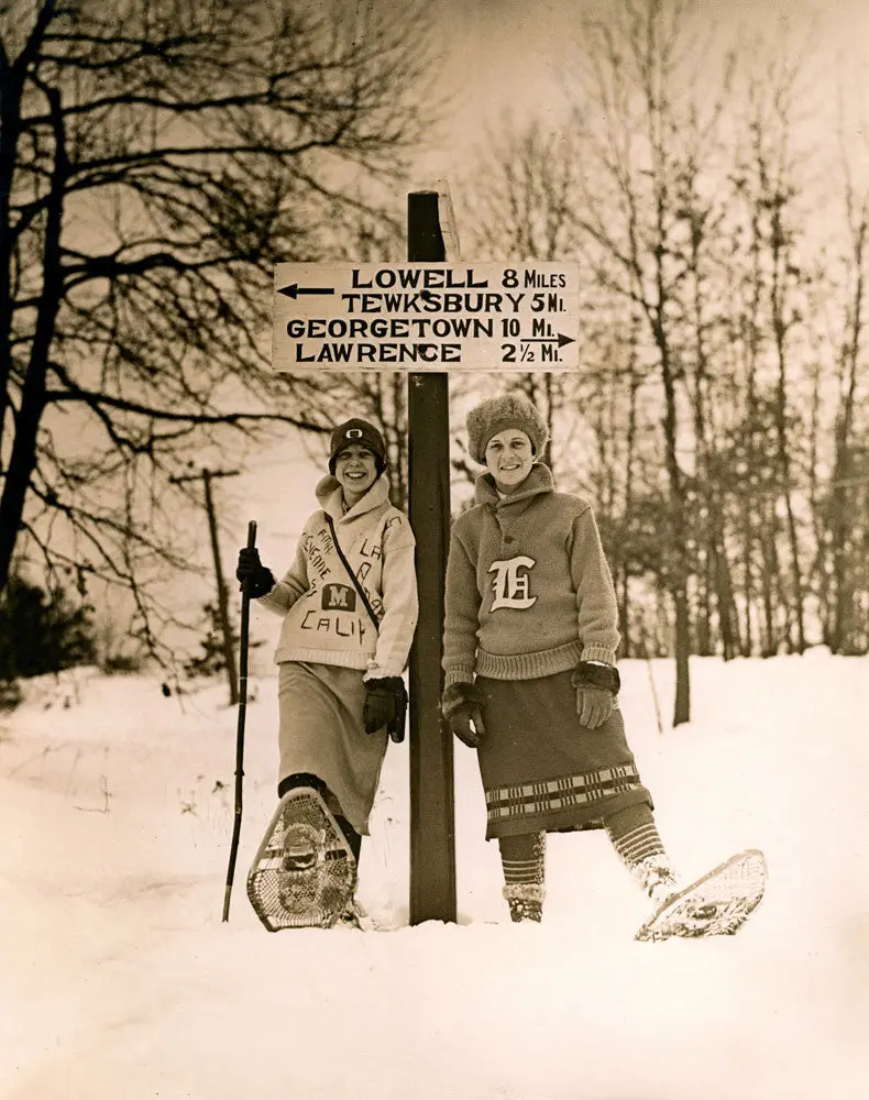 Collegiate Girl Snowshoers C. 1920'S 1
