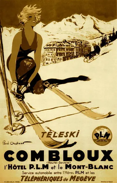 Vintage Ski Poster - Sepia Combloux 1