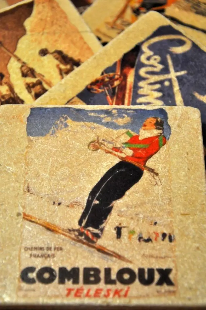 Vintage Marble Ski Coaster - Combloux Teleski Girl Winter 1