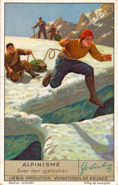 Vintage Alpine Climbing Poster - Crevasse Jump 1