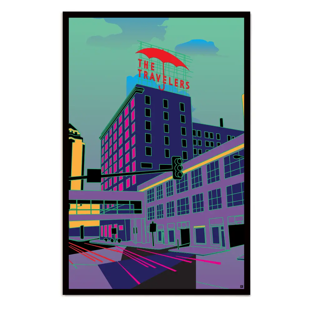 Des Moines Skyline Umbrella Illustration Poster 1