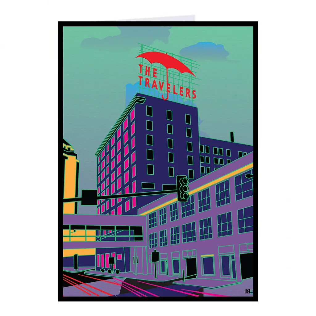 Des Moines Skyline Umbrella Illustration Greeting Card 1