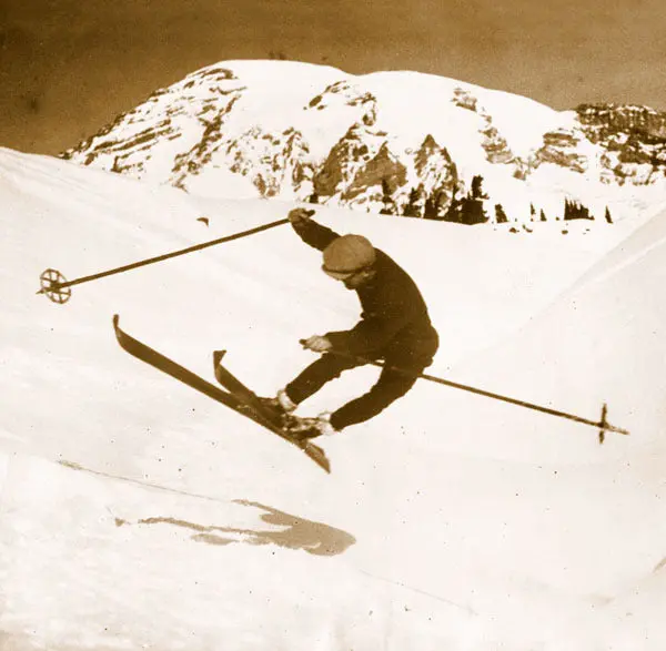 Vintage Ski Photo - Difficult Bank In Mid-Air 1