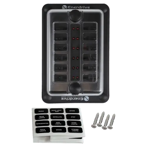 Enerdrive Fuse Block, Rear Entry Panel Mount 1 In 12 Out With Leds 1