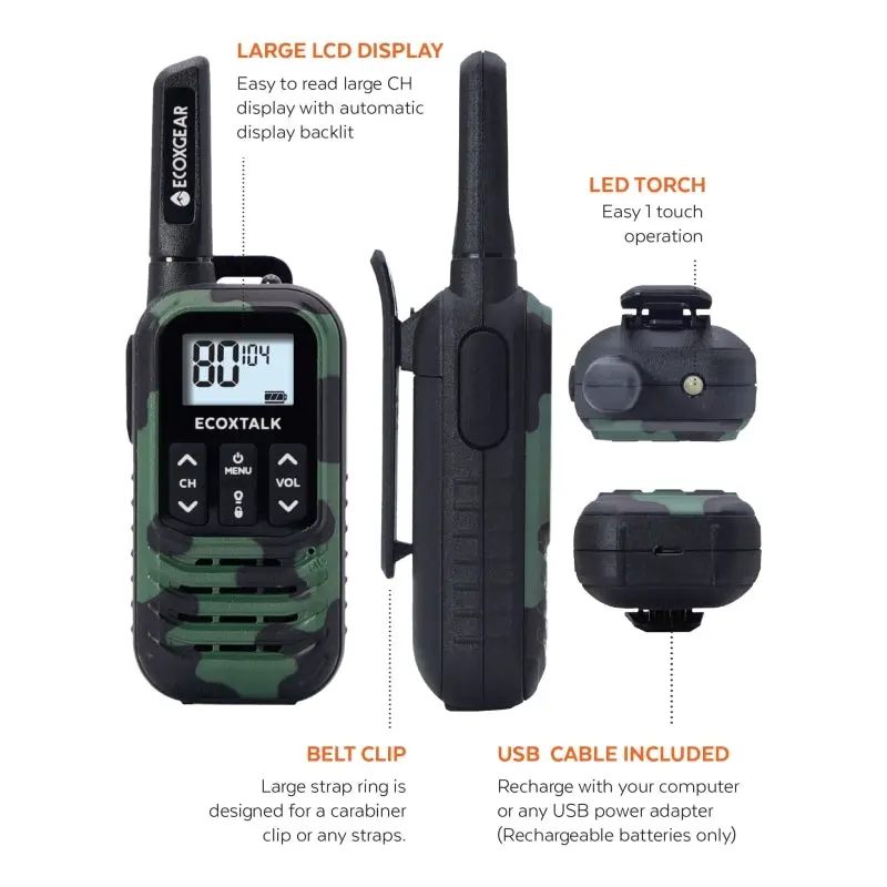 Ecoxtalk Exg50 500Mw Compact Handheld Uhf Radio Twin Pack - Green Camo (3Km) 2