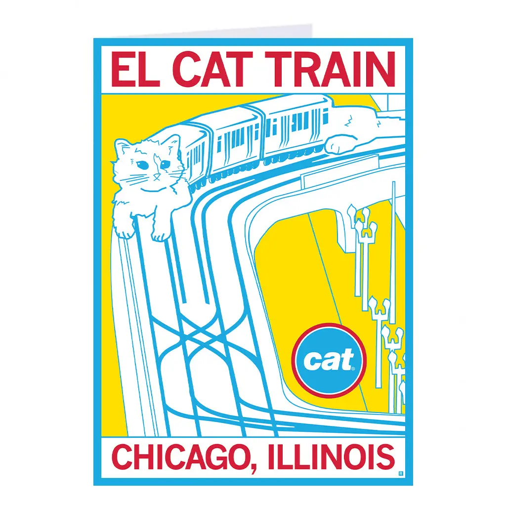 El Cat Train Greeting Card 1