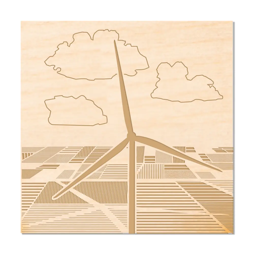 Wind Turbine Wood Coaster - Single Field 1