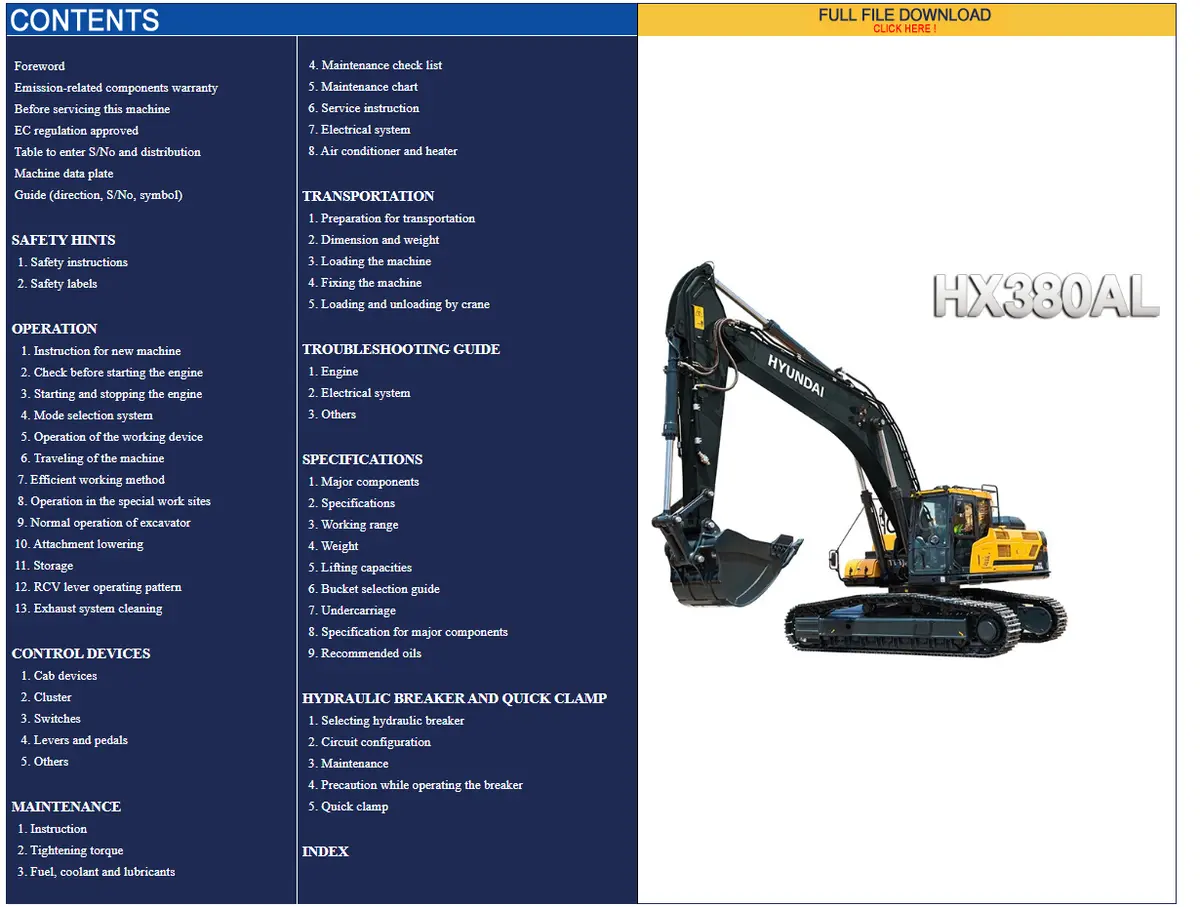 Hyundai Ceres Heavy Equipment Operator Manuals Set Updated [04.2021] Offline Dvd 1