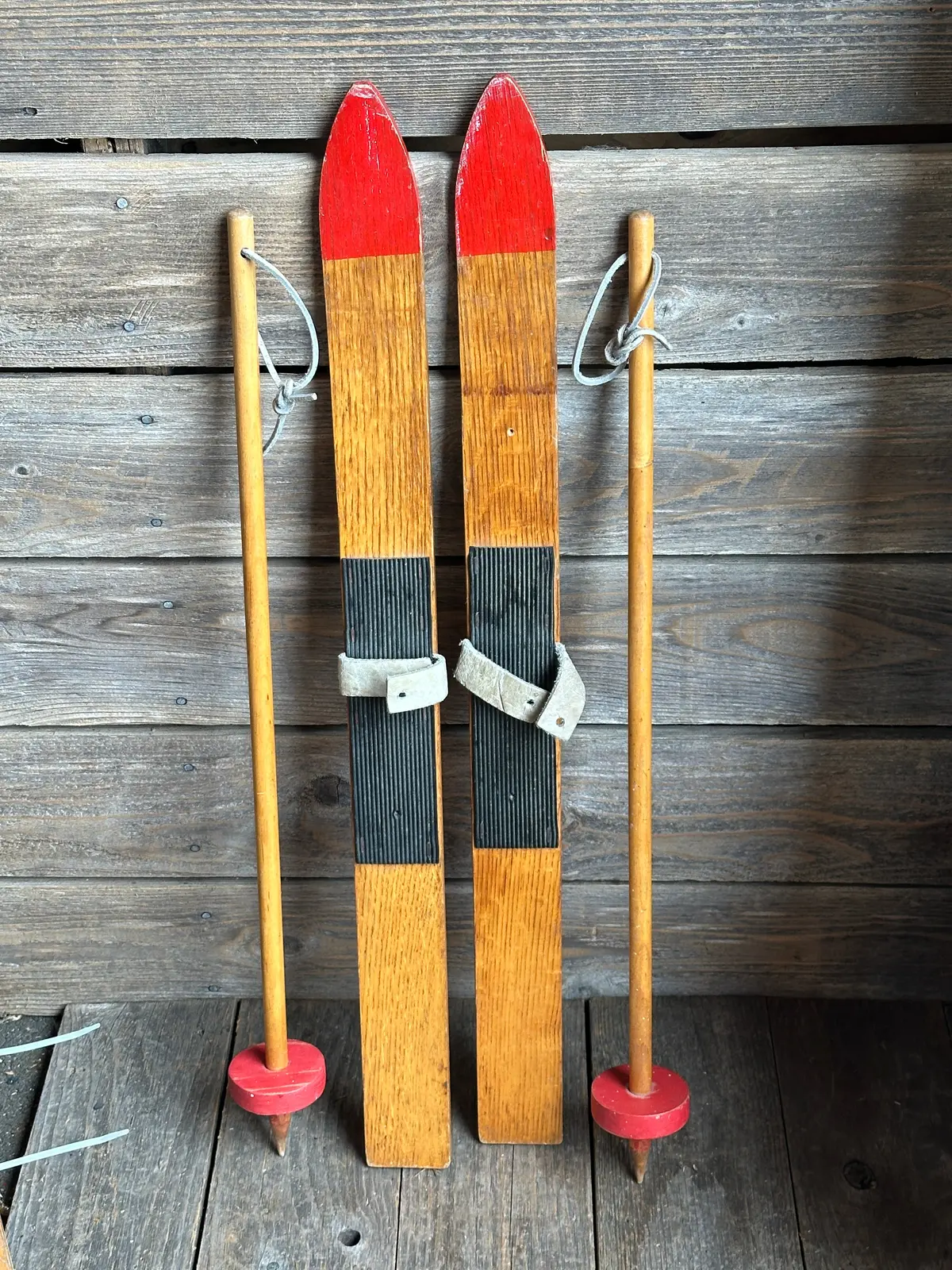 Vintage Childrens Winter Skis - With Poles 1