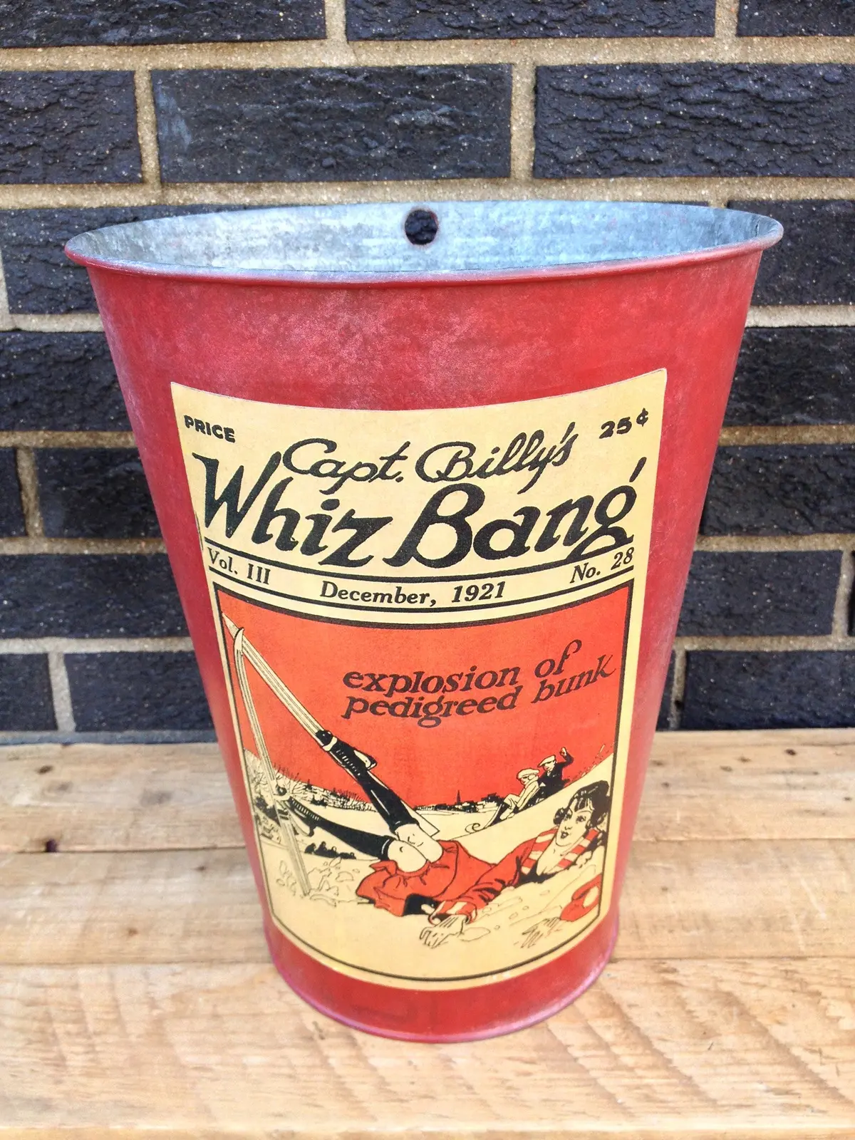 Ski Decor Trash Can - Vintage Maple Sap Can - Red "Pedigreed Bunk" 1