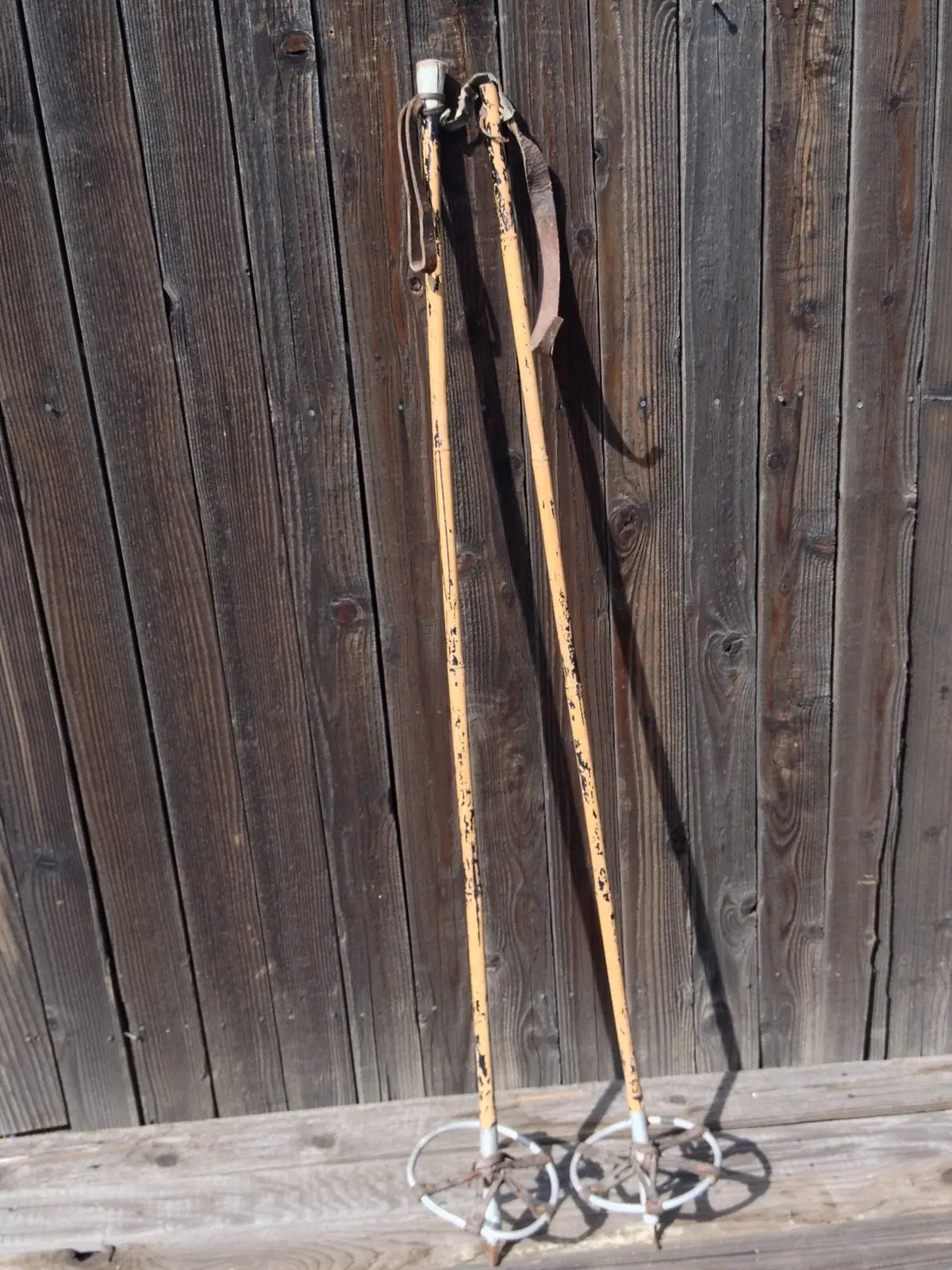 Antique Bamboo Ski Poles With Faded Black Paint 1