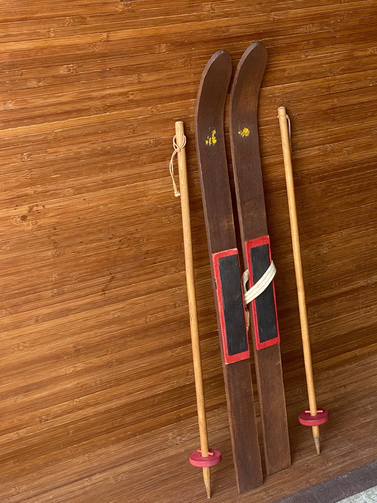 Childrens Vintage Skis And Poles 1