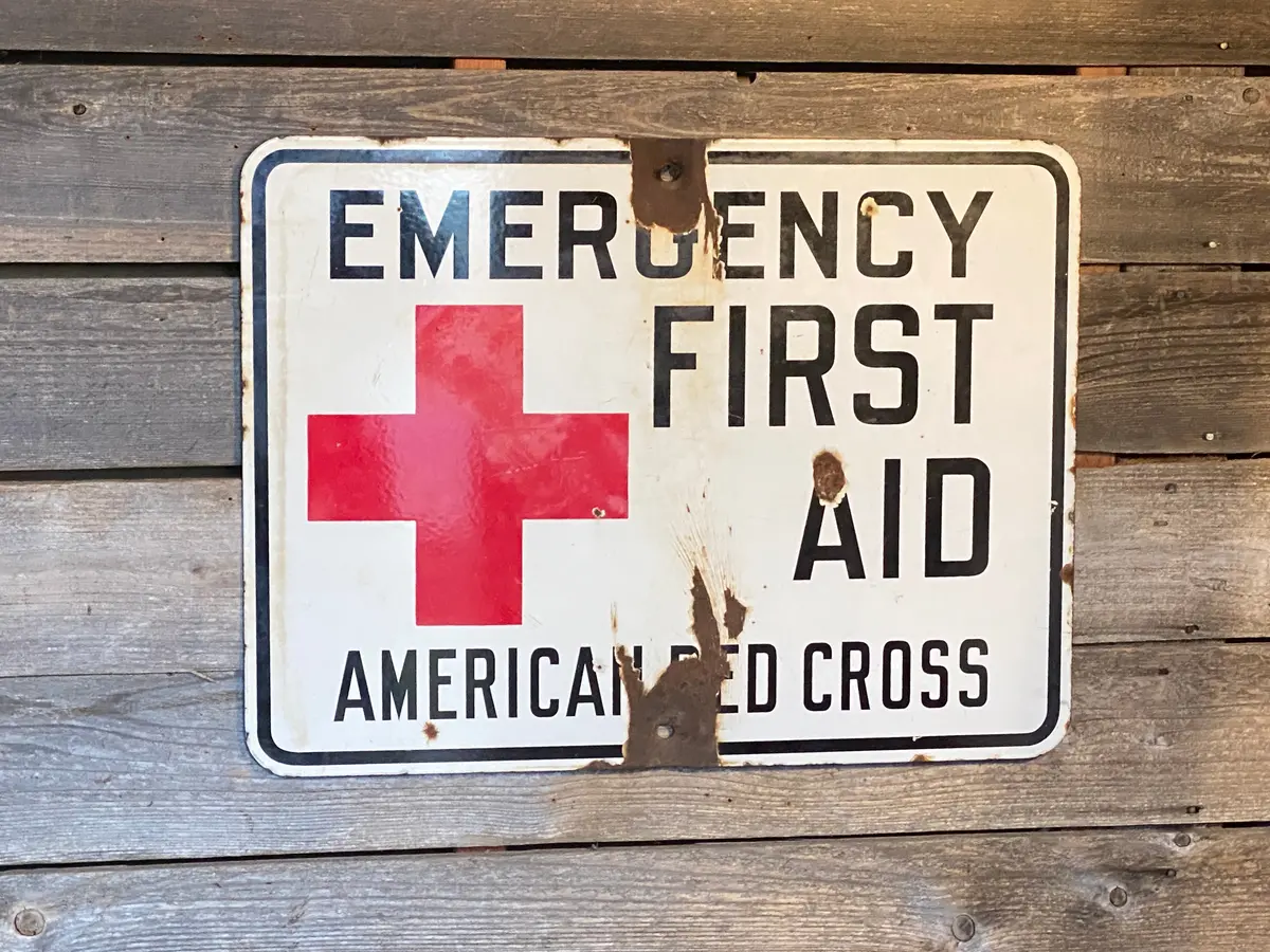 Vintage Emergency First Aid Sign American Red Cross 1