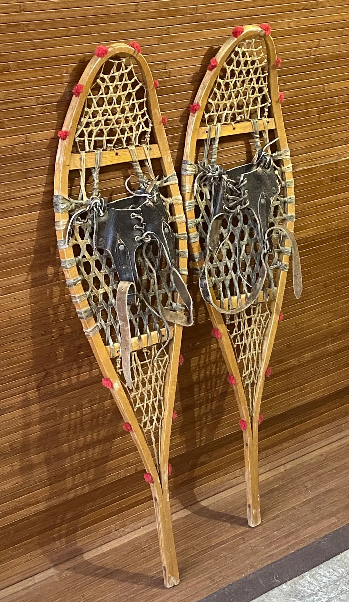Vintage Native American Indian Snowshoes With Red Pom Poms 1