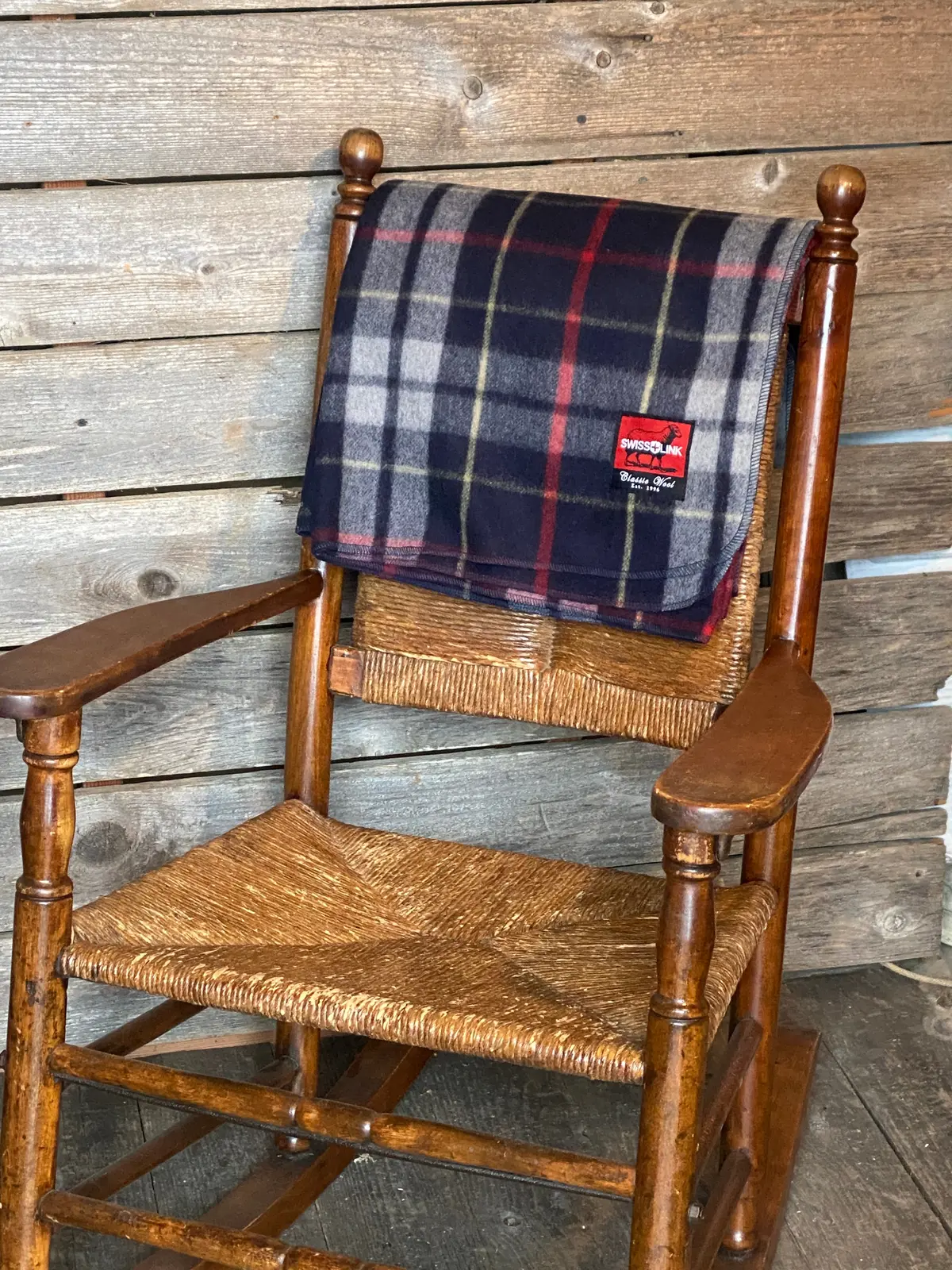 Dark Blue Plaid Wool Blanket 1