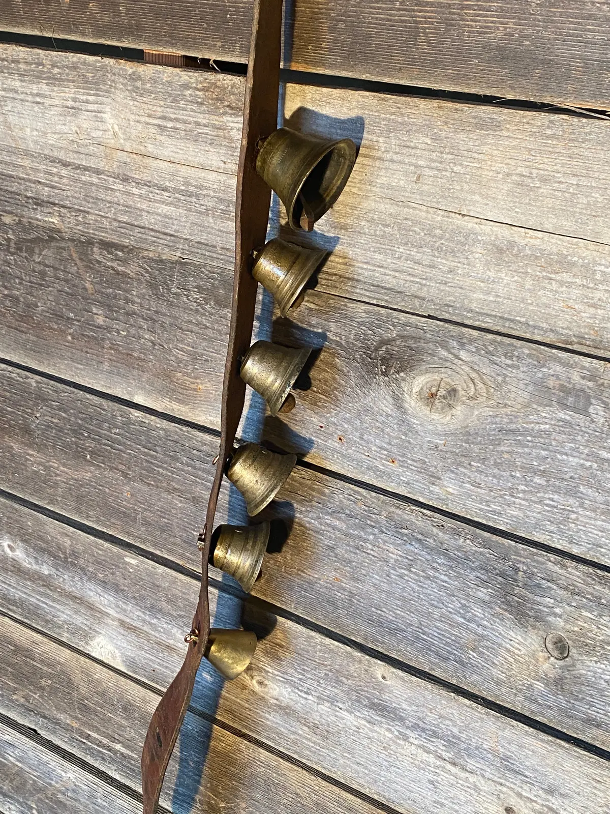 Vintage Sleigh Bells On Leather Strap - 38" 1
