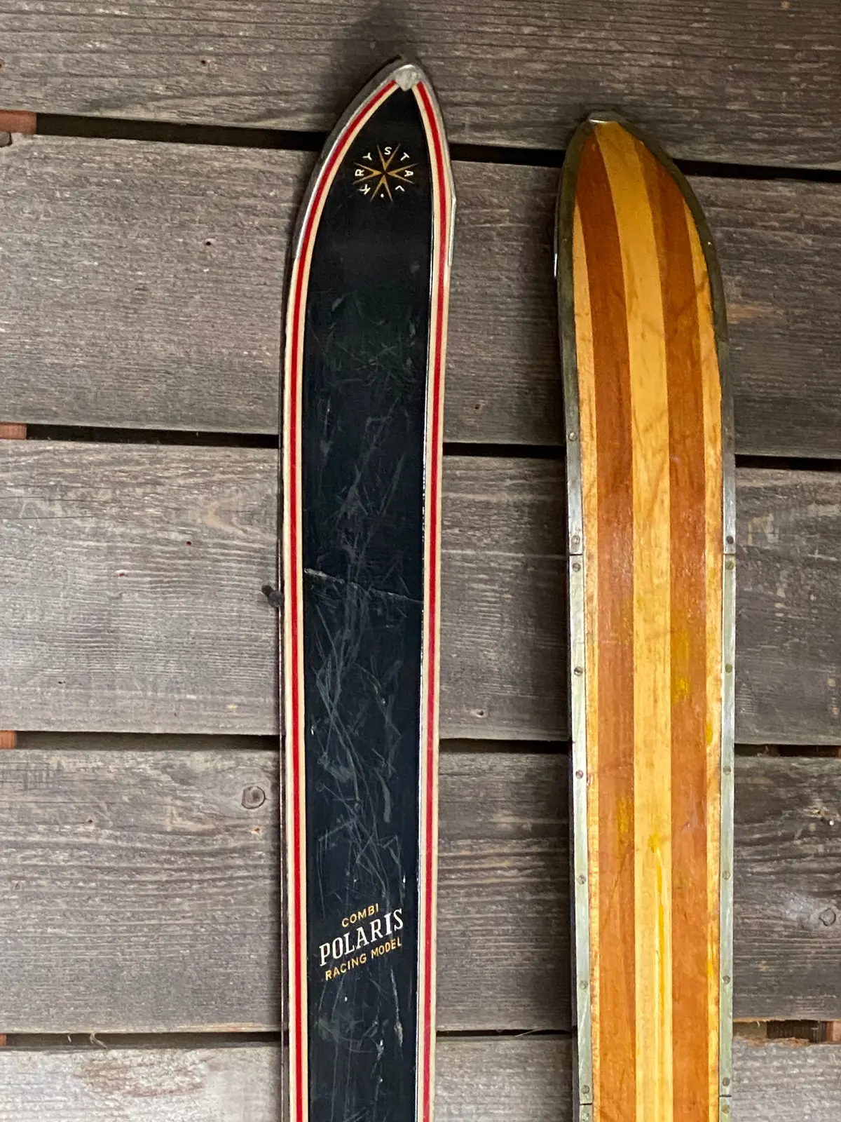 Vintage Krystal Combi Polaris Skis 1940S - 1950S 1