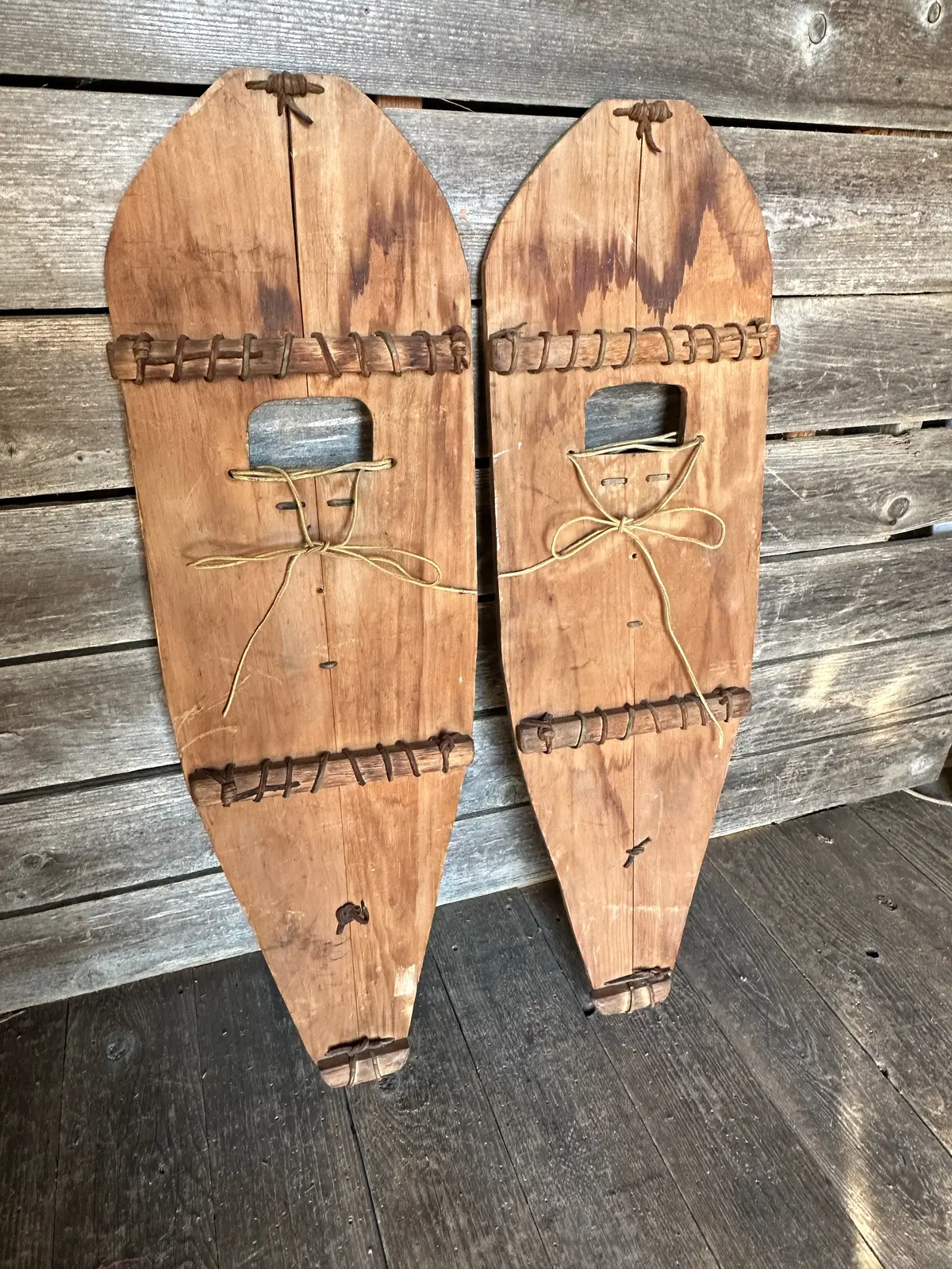 Vintage Wooden Trapper Miner Snowshoes 1