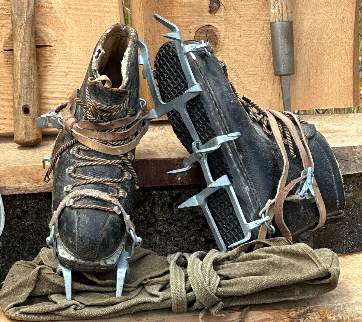 Vintage Boots With Italian Mountaineering Crampons 1