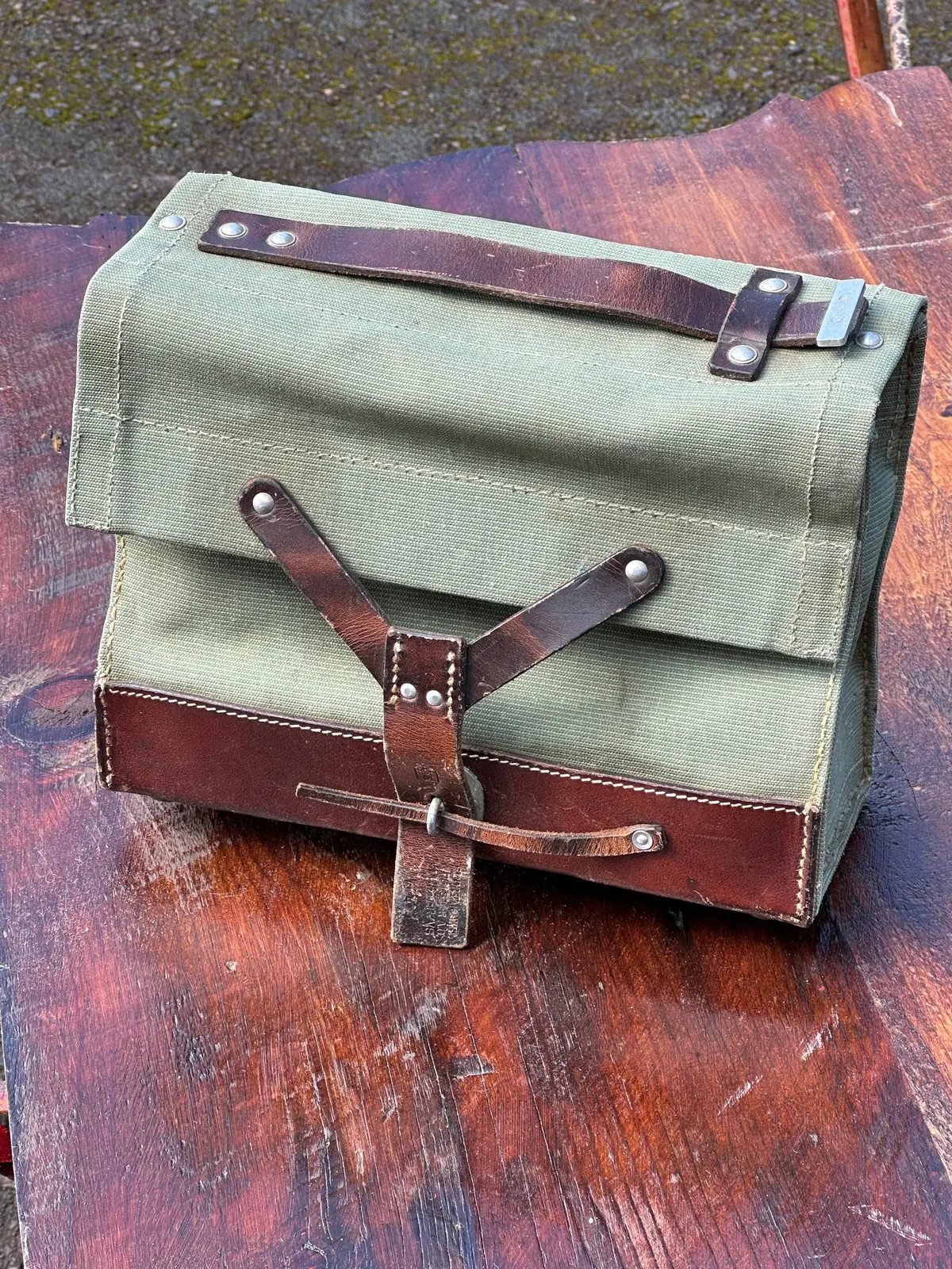 Vintage Leather And Canvas Swiss - Carry Bag 1