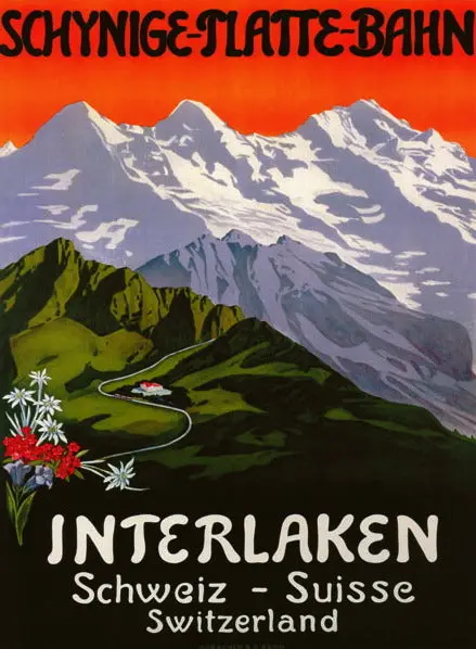 Vintage Ski Poster - Interlaken Swiss Mountains 1