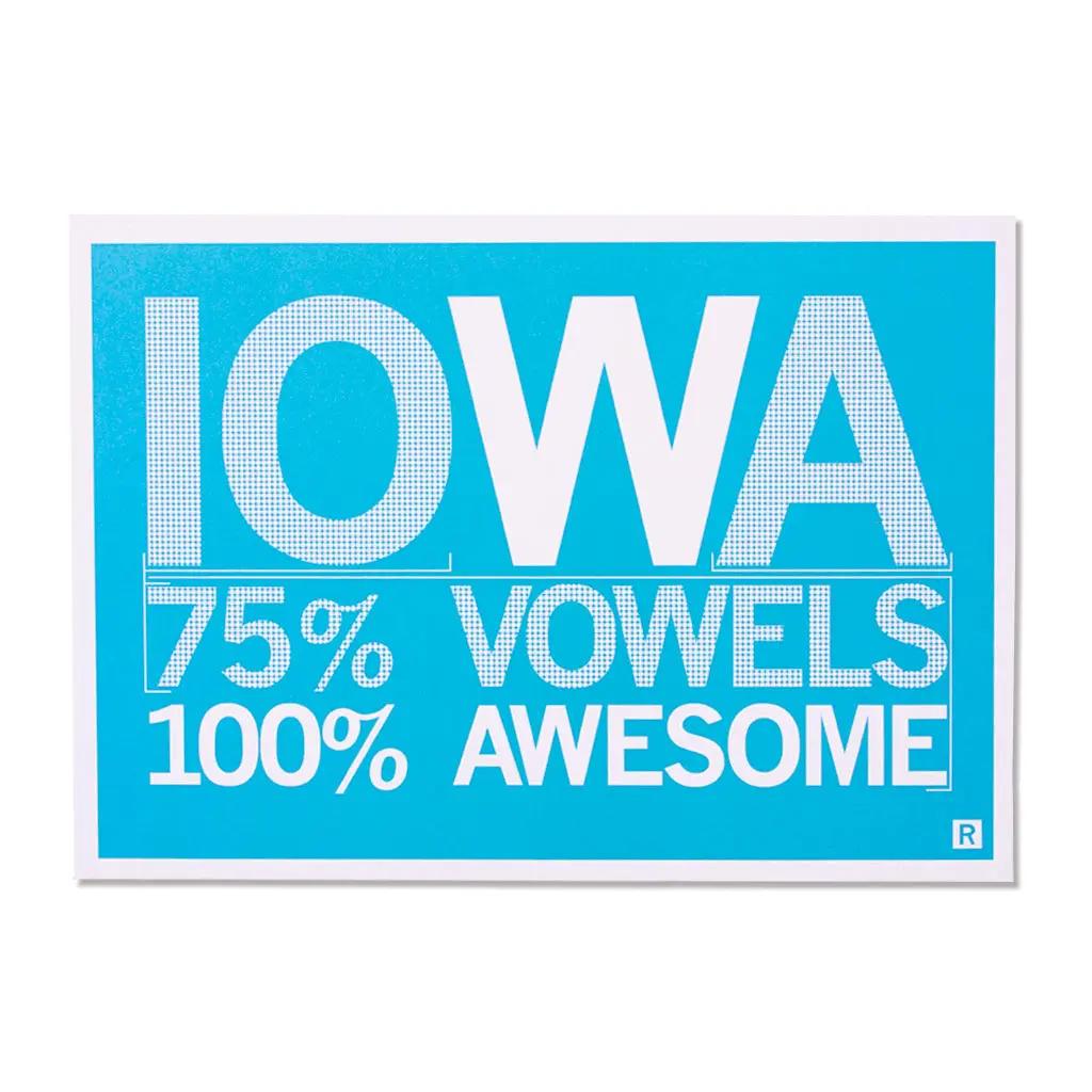 Iowa Vowels Postcard - Blue 1