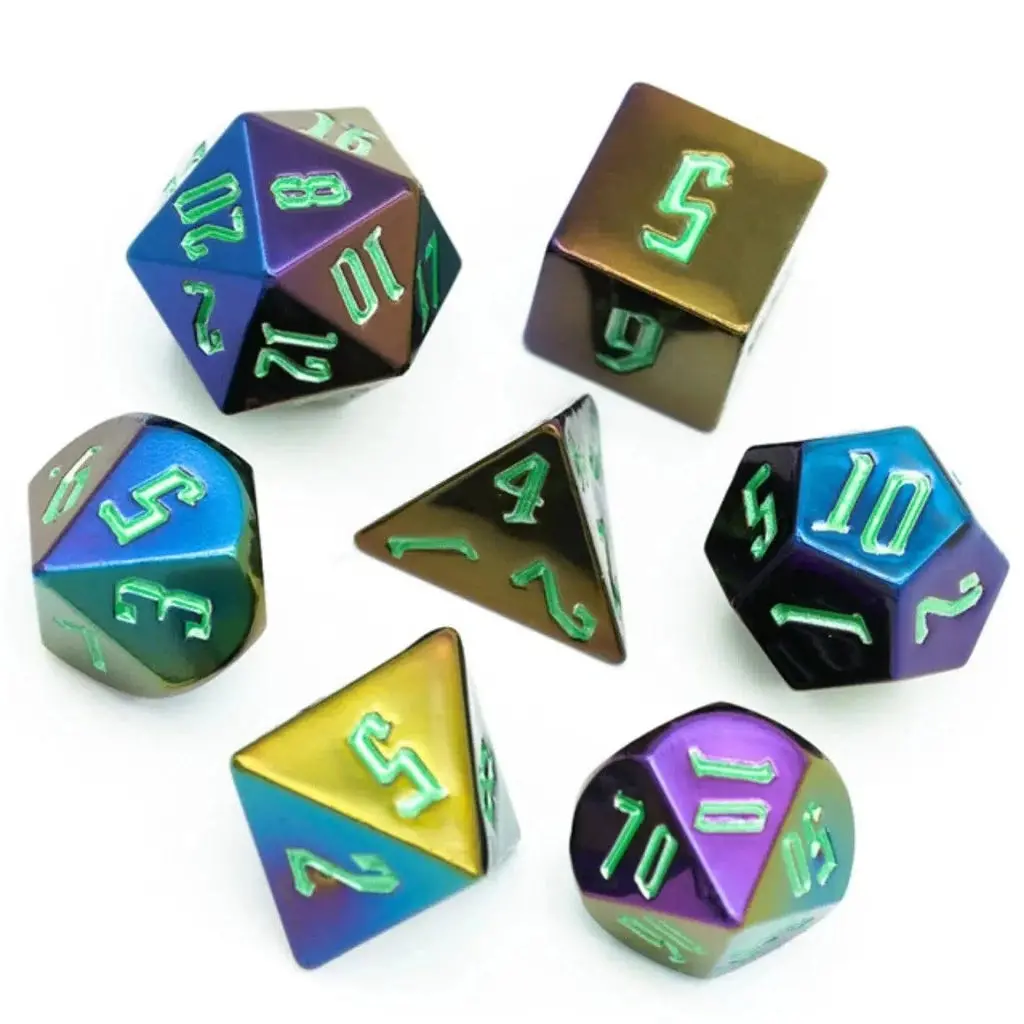Jumbo Metallic Dice Set With Green Font Rpg Dice 1