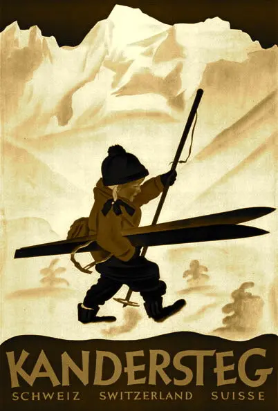 Vintage Ski Poster - Sepia Kandersteg 1