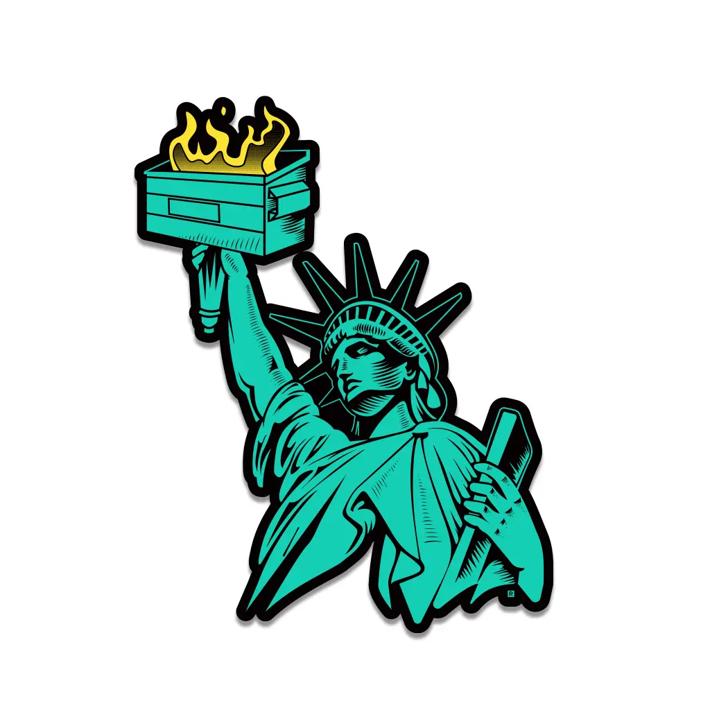 Lady Liberty Dumpster Fire Die-Cut Sticker 1