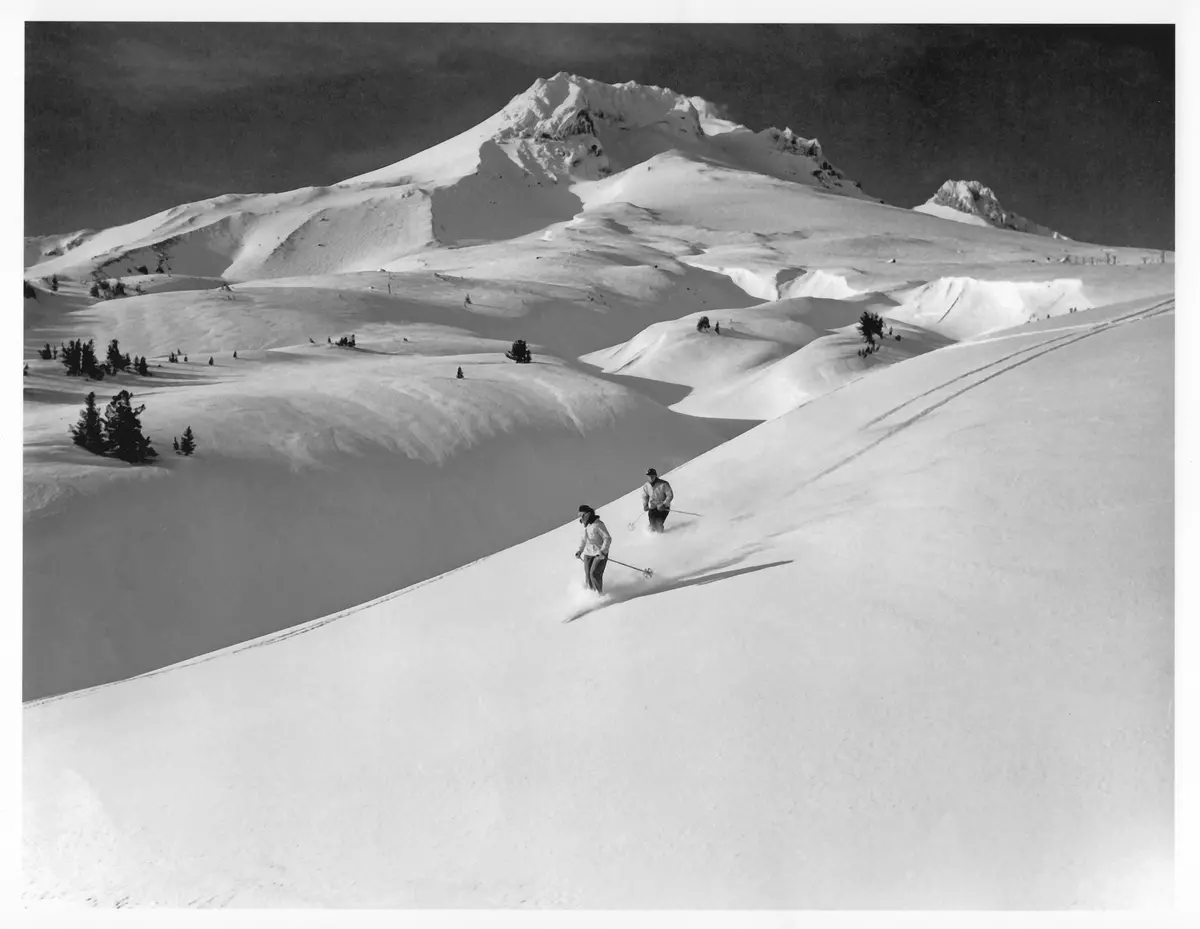 Vintage Mt. Hood Skiing Scene – Original Cascade Range Winter Photograph
