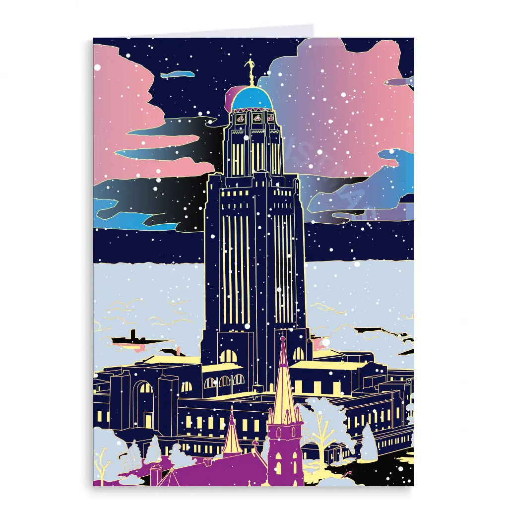 Nebraska Capitol Holiday Illustration Greeting Card 1