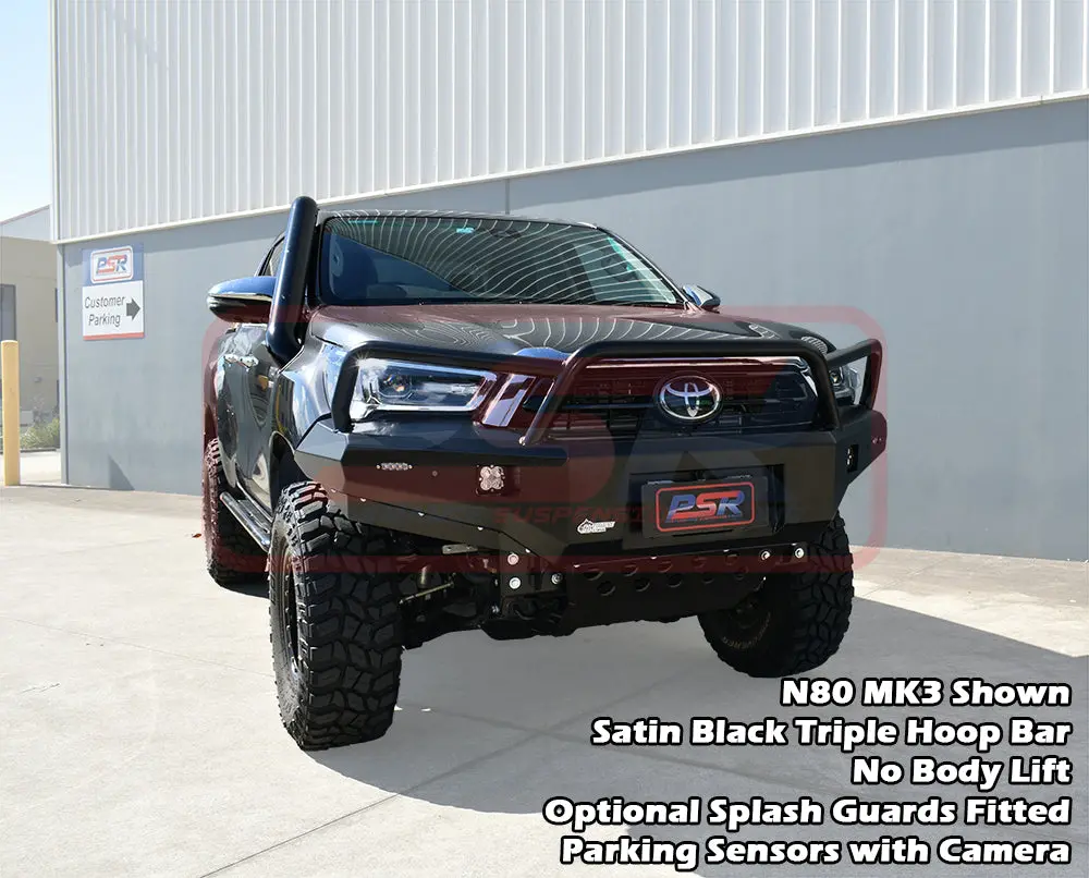 Psr Hilux N80 Mk3 5/20-On Ambush Customer Painted Triple Hoop Bar, Pre-Runner Infill (2" Body Lift), Splash Guards, Slimline Black Fairlead, Sensors 1