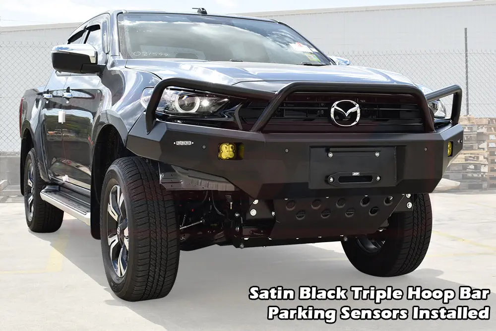 Mazda Bt-50 Tf 21-On Ambush Satin Black Triple Hoop Bullbar With Factory Parking Sensors 1