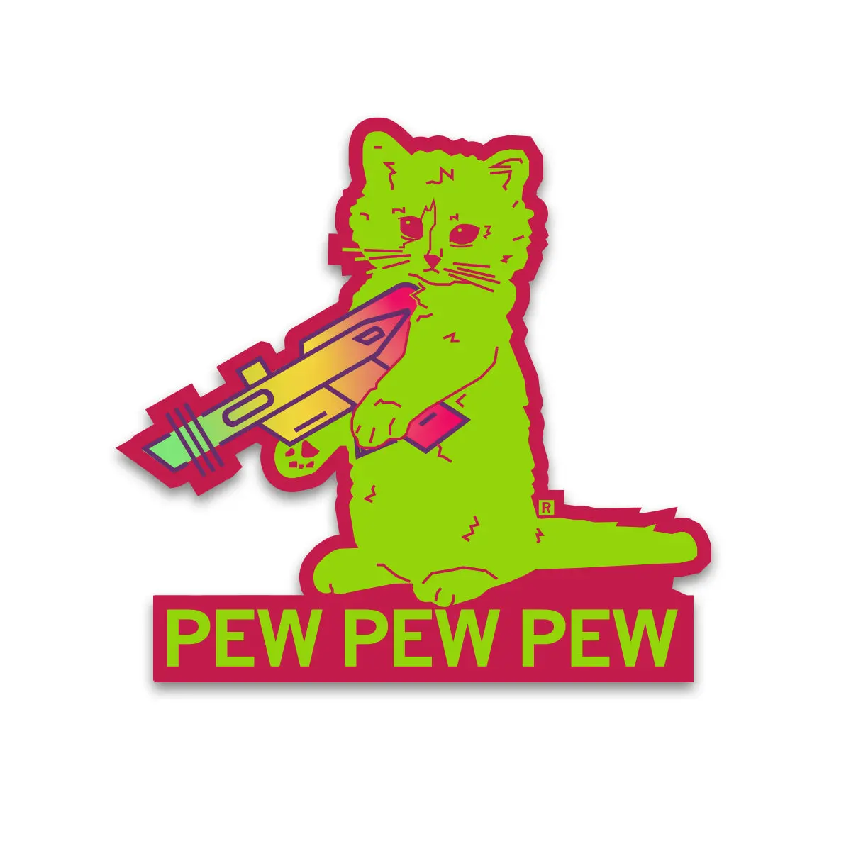 Pew Pew Pew Neon Green Die-Cut Sticker 1