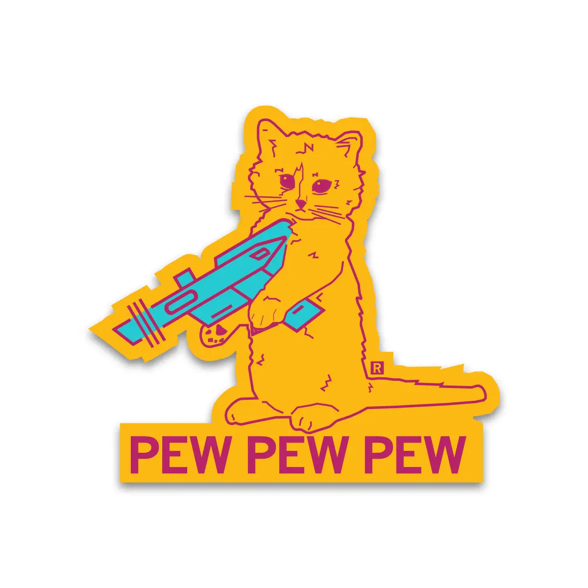 Pew Pew Pew Neon Orange Die-Cut Sticker 1
