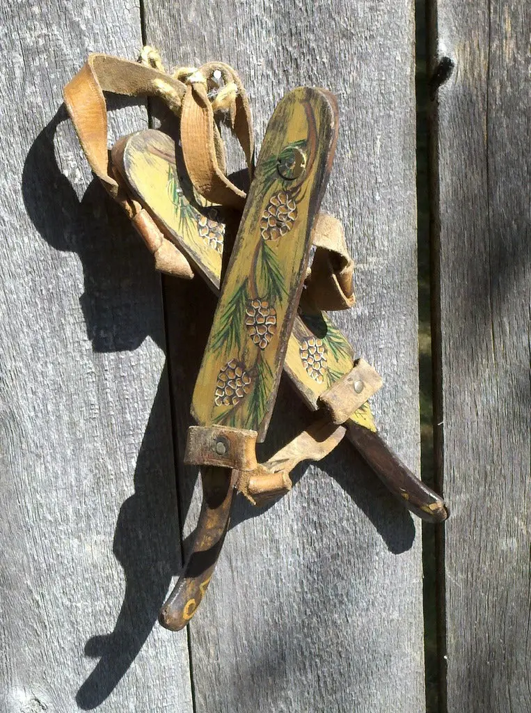 Pinecone Design Handpainted Antique Ice Skates 1