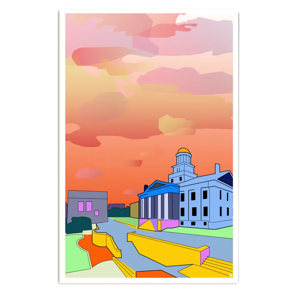 Iowa City Old Capitol Illustration Orange Poster 1
