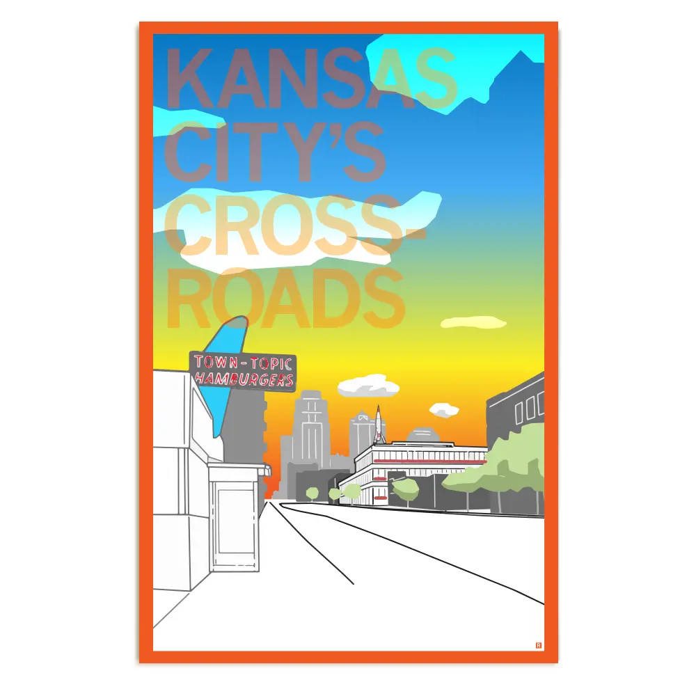 Kansas City Crossroads Orange With Text Poster 1