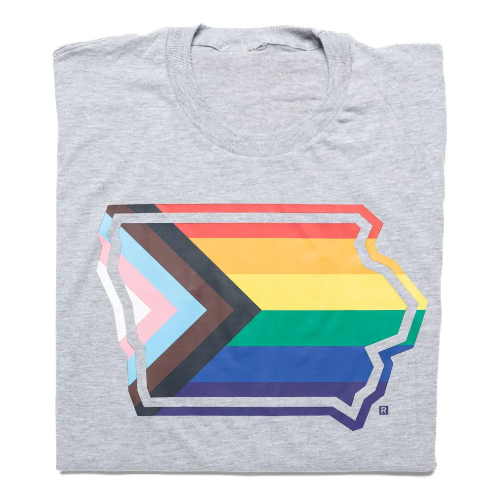 Iowa Outline Progress Pride Flag 1