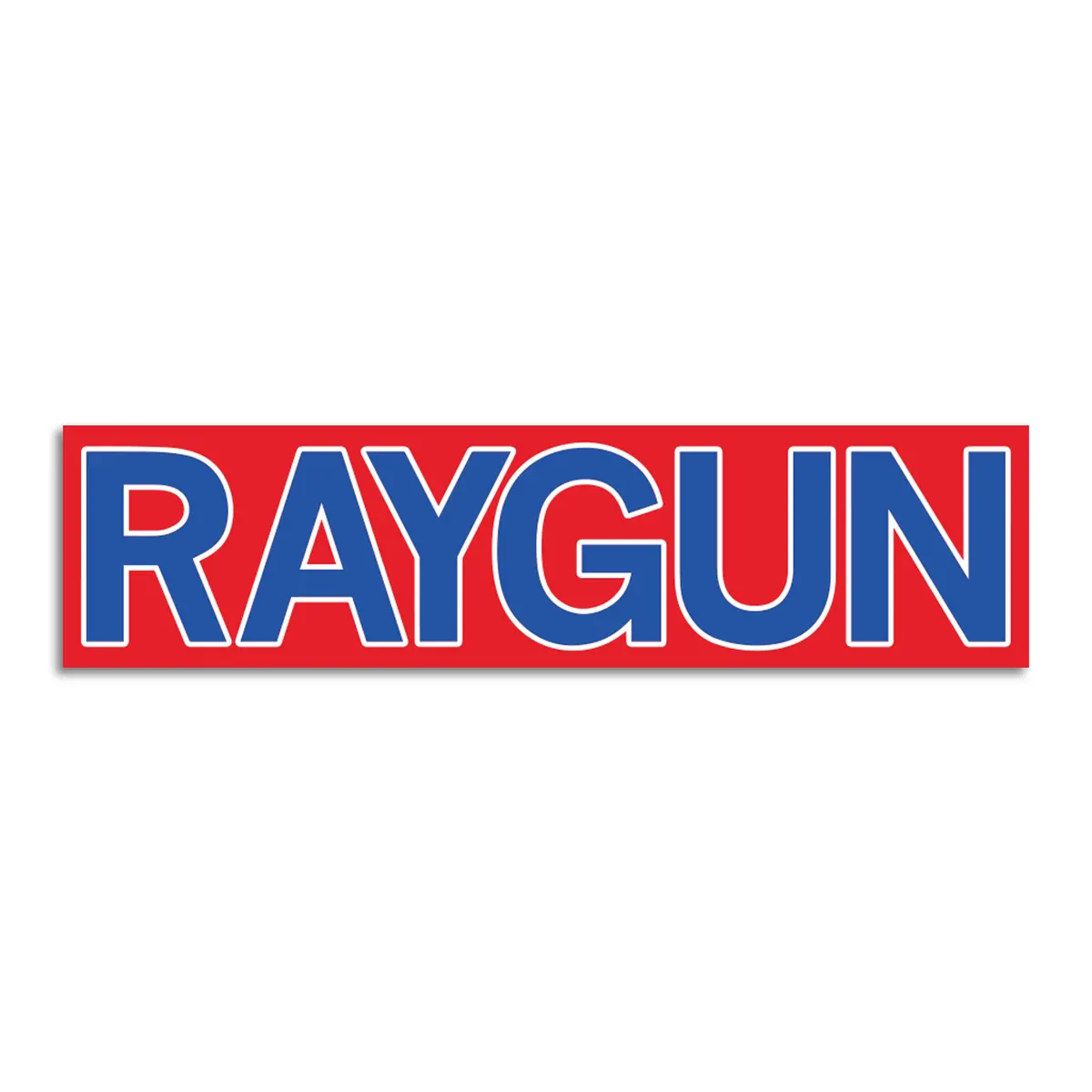 Raygun Block Text Logo Red & Blue Die-Cut Sticker 1