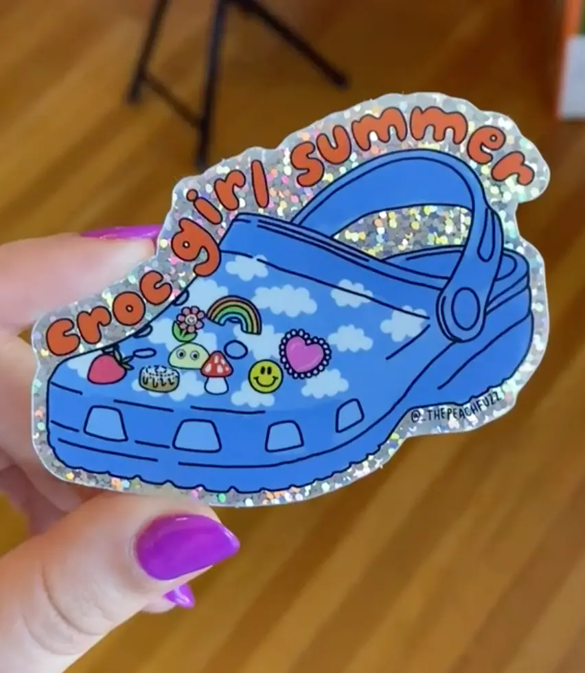 Peach Fuzz: Croc Girl Summer Glitter Sticker 1